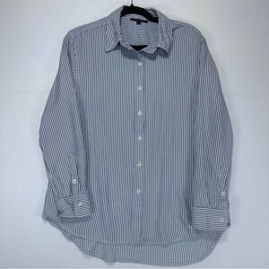Tahari Striped Button Down Shirt Blue White Rayon Lightweight Blouse Size M